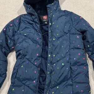 Girls Swiss Tech  Hooded Winter puffer jacket with shiny polka dots
